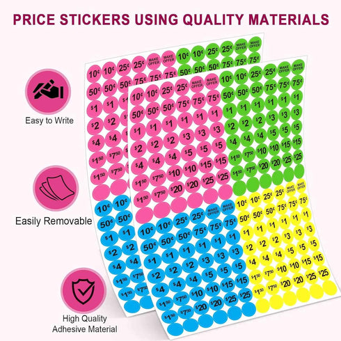 Dreecy Yard Sale Price Stickers, Garage Sale Pre-Priced Price Tag Labels, 1920 PCS 3/4" Diameter Neon Pricing Stickers