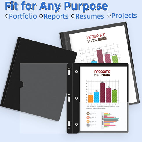 HAUTOCO 5 Pack Plastic Report Covers - 3 Prongs Fasteners Clear Front Resume Portfolio Folder for 8.5x11 Letter Size