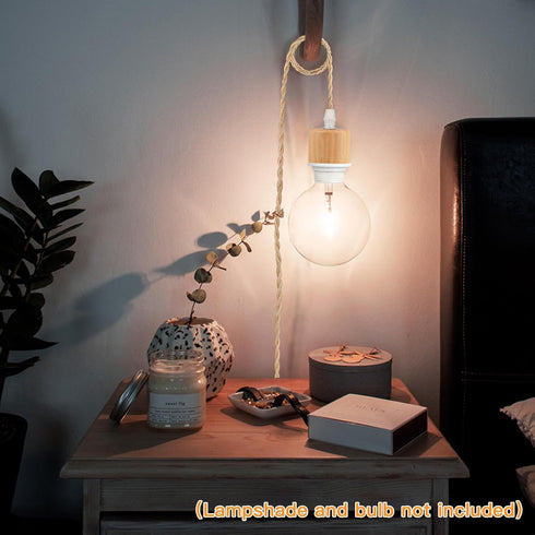 Zevnico 15ft Bulb E26 E27 Wood Pendant Light Cord Kit with Shade Ring and ON Off Switch, Hanging Lamp Kit Plug in Cord