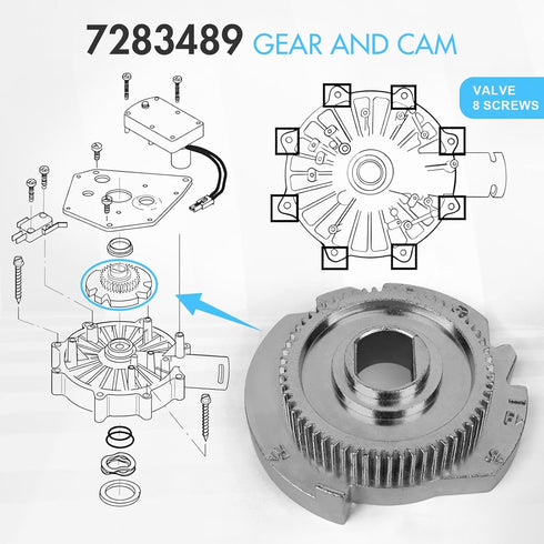 7283489 Model Water Softener OEM Accessory, Cam and Gear Kit for High-Flow 1-Inch Water Softeners