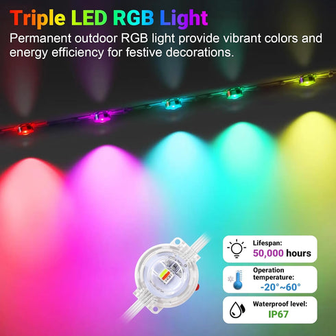 JZVGEN 150FT IP67 Permanent Smart RGB LED Eaves Outside Lights, Music Sync, Timing Function, Remote Control