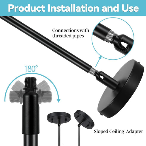 M10 Stems,12 Inches Matte Black Threaded Extension Rod for Pendant Light, Island Lighting, Chandeliers,Lighting Fixture