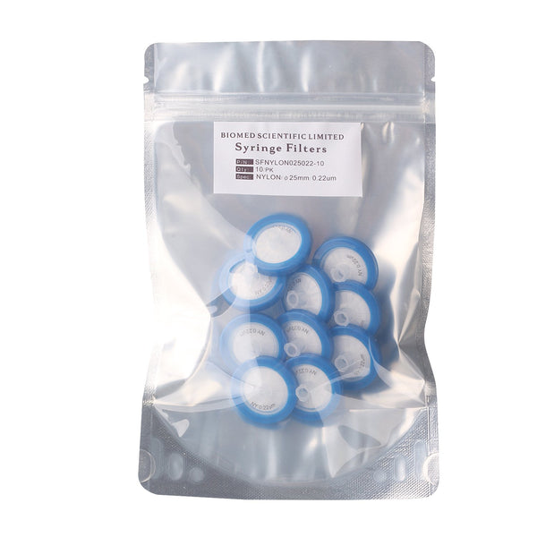 Syringe Filters Nylon 25mm Diameter 0.22 um Pore Size Non Sterile Pack of 10 by Biomed Scientific