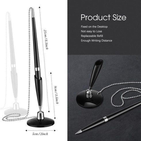 Zonon Secure Pen with Chain, Adhesive Base Black Ink Reception Pen for Home Office, 24 Pieces