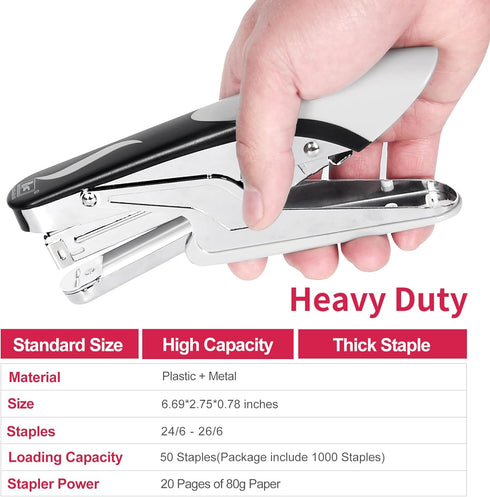 Stapler Heavy Duty with 1000 Staples and Staples Remover, 20 Sheet Capacity, Office Desk Stapler for Stapling Home School Warehouse Handmade, No Jam by LandHope