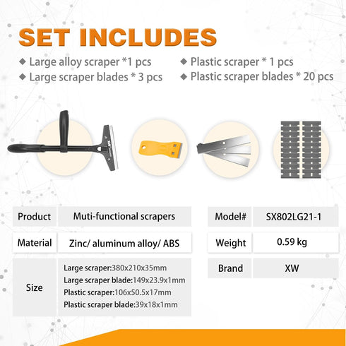2-pack Set 23 XW Heavy Duty Wide Razor Blade Scraper with Push-assist & Plastic Blade Scraper with Extra pcs
