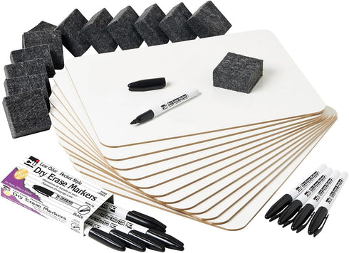 Charles Leonard Dry Erase Board Class Pack - 12 Plain/Lined 2-Sided Boards, 12 Erasers, 12 Black Markers