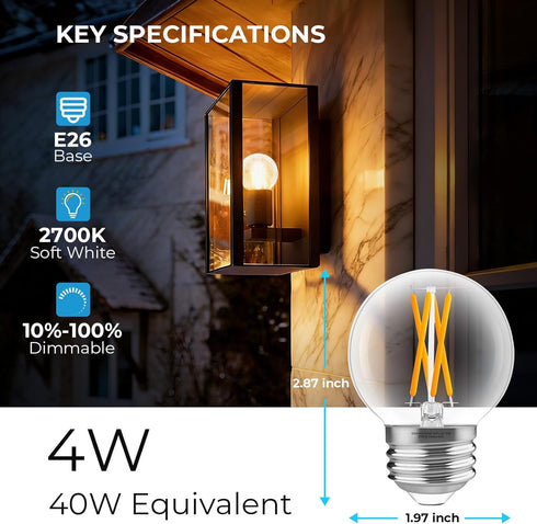 Dimmable G16.5 Bulb 2700K 4W, 40 E26 Bulb, Bulbs 90+CRI 400LM, 12 Pack GvvooHome Light Warm White, watt Equivalent, LED