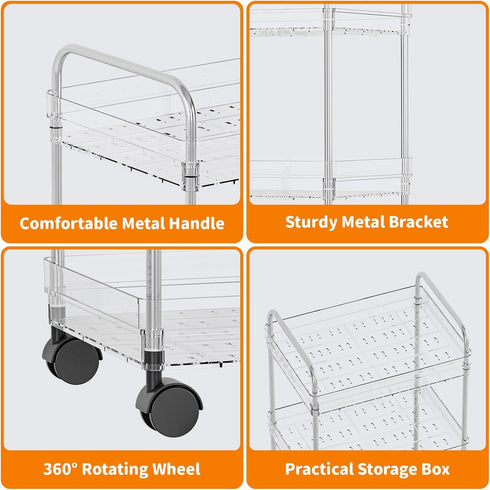 Yieach 3 Tiered Clear Rolling Cart with Wheels,Acrylic Storage Cart on Wheels for Bedside,College Dorm Room,Bathroom