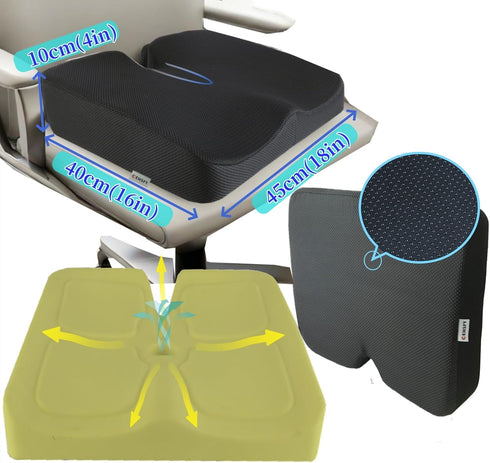 Memory Foam Seat Cushions Coccyx Pad Thicken Widen Strong Support and Comfort for Office Chairs, Car Seat, Dining