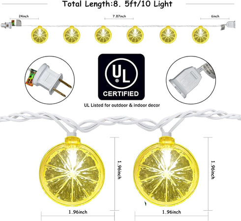8.5FT 3D 10 Lemon LED String Lights, Lemon Kitchen Decor with Lemon Lights, Plug in Lemon String Lights for Birthday