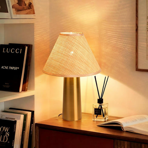 Sionfungluxx Counter, Brass Gold Rattan Table Lamp for Bedroom, Modern Lamps for Bedside Nightstand, Small Table Rattan