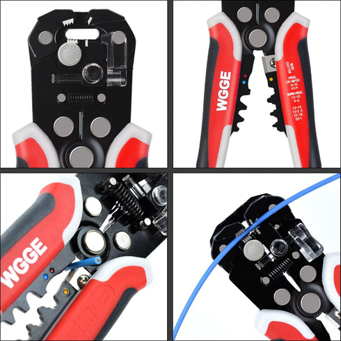 WGGE WG-014 Self-Adjusting Insulation Wire Stripper. For stripping wire from AWG 10-24, 3 in 1 Automatic Wire Stripping Tool/Cutting Pliers Tool, Automatic Strippers with Cutters & Crimper 8" by WGGE