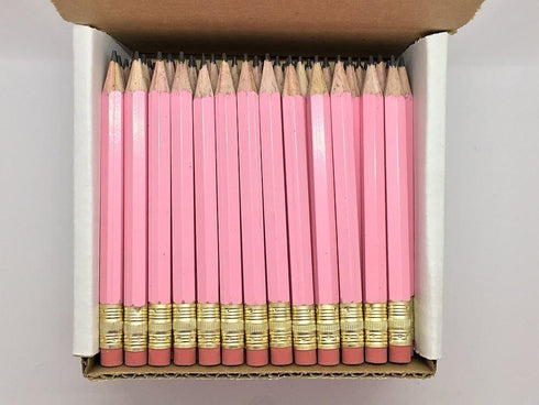 Express Pencils Half Pencils with Eraser, Golf, Pastel Pink, Box of 48, Non-Toxic, Mini