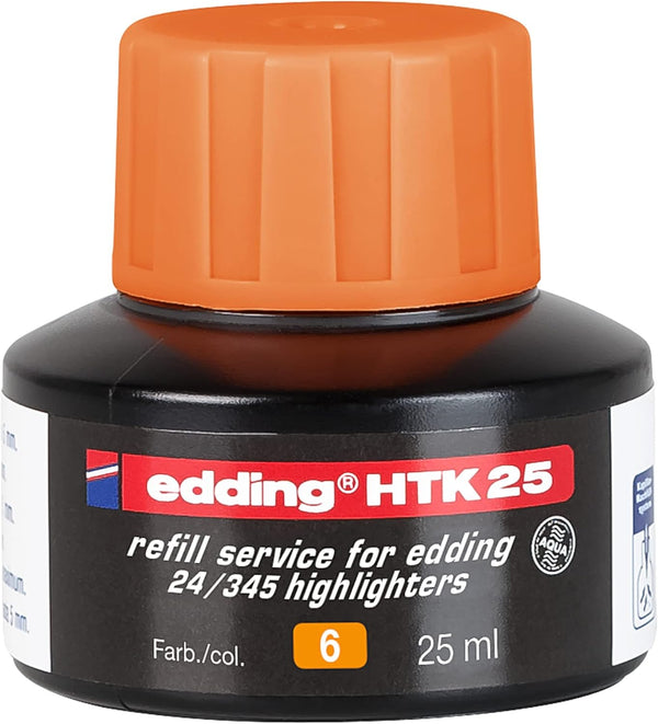 Edding HTK 25 Refill Ink - Orange, 25 ml with Capillary System for Clean Refilling of Highlighters