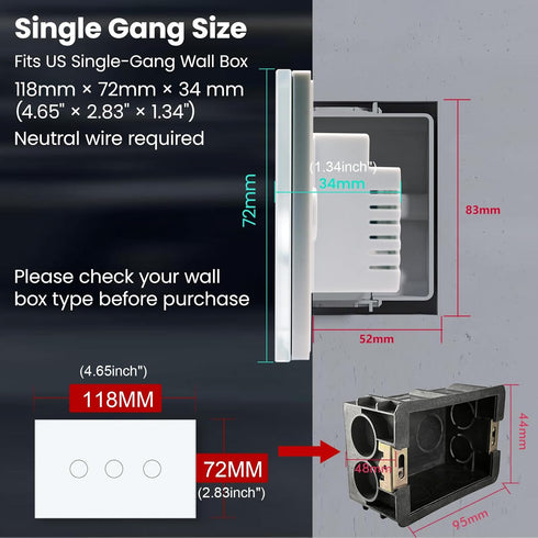 LOUYSGEN Switch,4.65 2.83 1.34 Inches,2.4GHz 3 Smart X X Wi-Fi Light Switch,Neutral Wire Required, APP Control