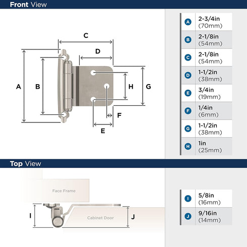 Amerock BPR7630G10 Reverse Bevel Face Mount Cabinet Hinge, Satin Nickel, 1 Pair/2 Pack