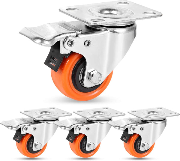 W B D WEIBIDA 2" Heavy Duty Plate Caster Wheels Set of 4, 600 Lbs Load Capacity, Safety Dual Locking