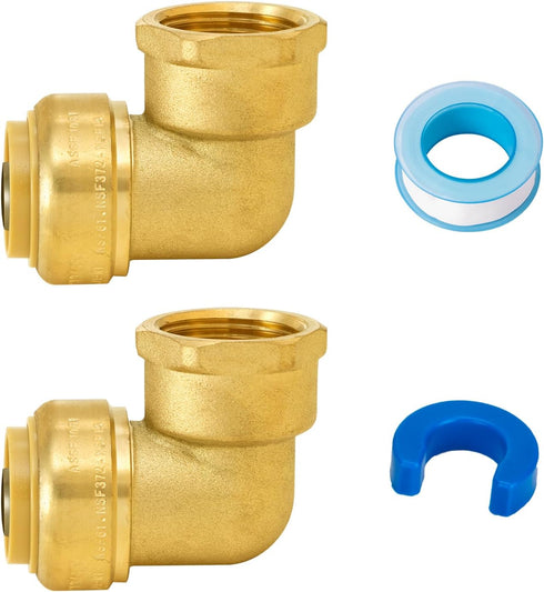 SUNGATOR 3/4" 90 Degree Female Elbow, 3/4 Inch Push x 3/4 Inch FNPT, No Lead Brass Plumbing Fitting, Pack of 2