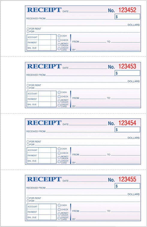Tops 2-Part, 11 7-5/8 Inches, 4 200 Sets (46806) Money/Rent Receipt Book, Carbonless, x Receipts/Page, per Book