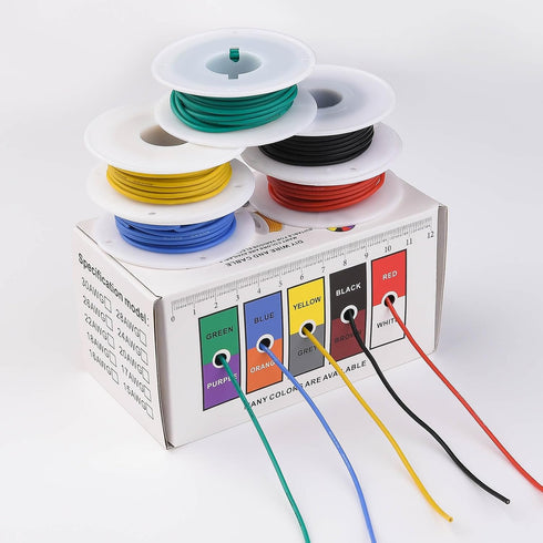 20 Gauge Wire Stranded Electrical Wire Kit, 20 AWG Flexible Silicone Tinned Copper Wires, 5 Colors 19.6ft Each