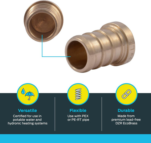 SharkBite 1/2 Inch Crimp Plug, Pack of 25, Brass Plumbing Fitting for PEX Pipe, PE-RT, UC514LF