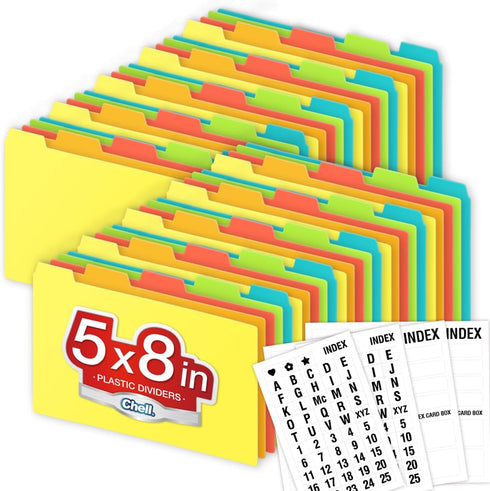 chell 5x8 Plastic Index Card Dividers, Heavyweight Poly Index Card Guides A-Z for