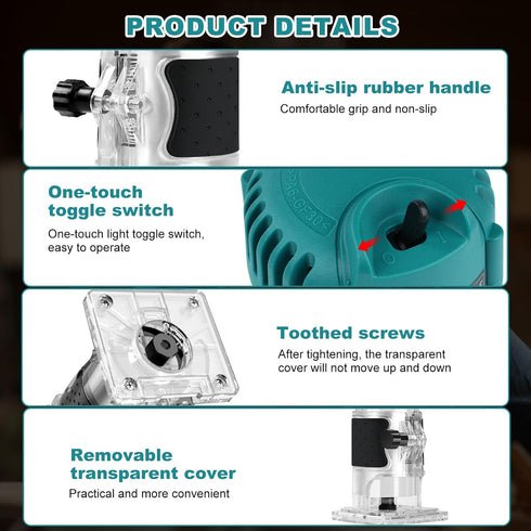 110V 800W Trimmer 30000R/MIN Router Tool, Compact Wood Router Tool for Woodworking, Electric Hand Compact Edge