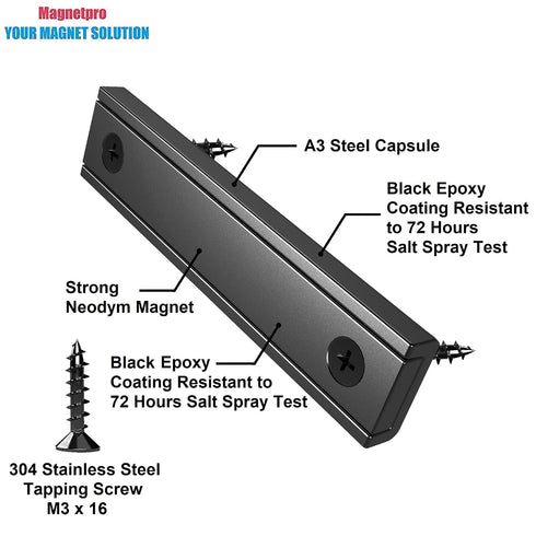 80 LBS 2.36" 0.53" 0.20" Pack 8 Magnetpro Rectangular Magnets Force Size x x Black Epoxy Coating Rust Resistance