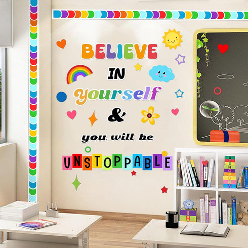 BELIEVE in YOURSELF Motivational Bulletin Board Decoration Set Cutouts Wall Door Decor for Kindergarten Preschool School