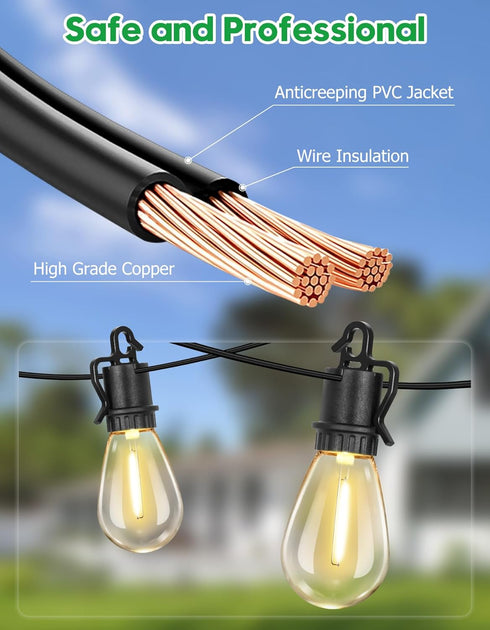 100FT 35 S14 Bulbs E12 Sockets,2700K Dimmable Lights,IP55 Outdoor String Lights with Shatterproof Patio Deals Vintage