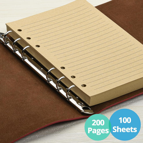MALEDEN Refills Lined Paper - Refillable A6 Paper for 5x7 Journal Notebook Inserts, 200 Lined Pages