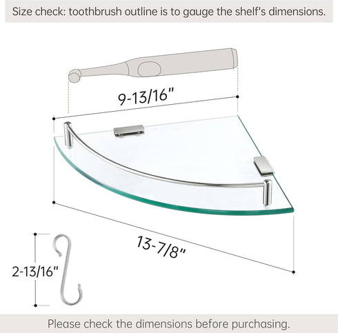 304 BGS2101A KES Glass Corner Shelf Bathroom Shelf Tempered Glass with Rail SUS Stainless Steel Floating Wall Mount