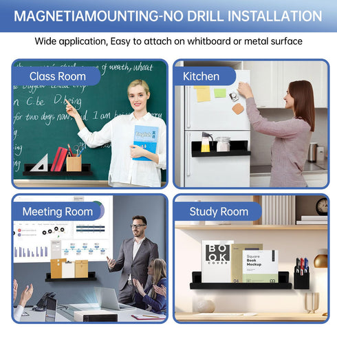 Cecliy 2Pcs Refrigerator,Black,43cm/16.9inch Magnetic Book Shelf for Whiteboard Classroom,Reusable Acrylic Magnetic