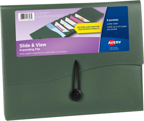 Avery Slide & View Expanding File Folder, 6 Pockets, Letter Size, 1 Sage Folder (73546)