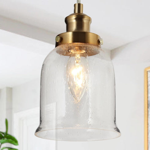 KSANA Pendant Lights Kitchen Island, Gold Seeded Glass Pendant Light Fixtures, Modern