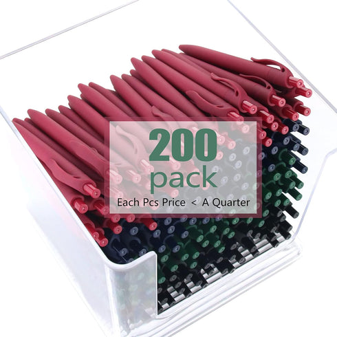 deegtran Pens Bulk | 200 Pack No Bleed Black Barrel Click Pens | Wholesale Retractable Ballpoint Pens