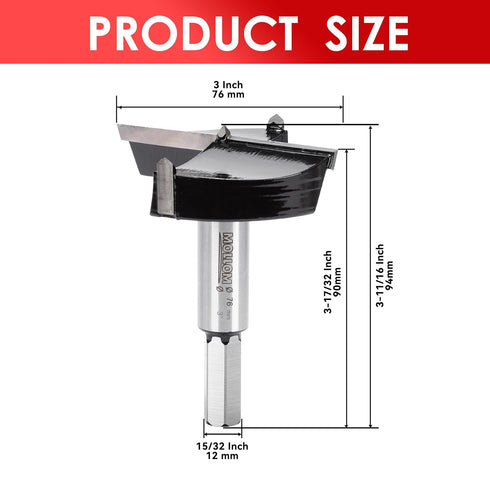 3" (76mm) Forstner Drill Bit for Precise Woodworking with Durable YG8 Carbide Thickness of 2.0mm,This Hinge Cutter Tool is Ideal for Hard Wood, Plastic, Plywood.