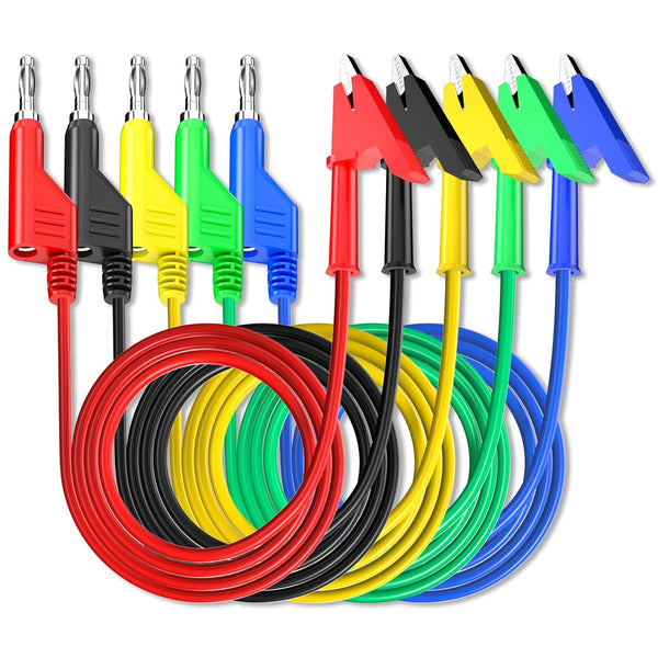 Goupchn 5PCS Test Leads, 4mm Stackable Banana Plug to Crocodile Alligator Clips, Flexible Cable Wire