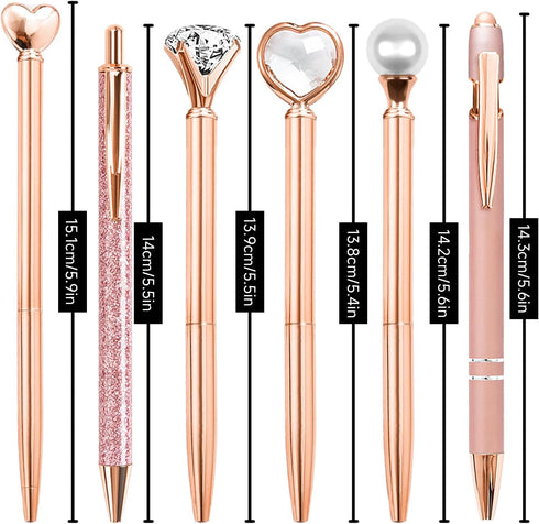 Cute 6 Pcs Rose Gold Metal Ballpoint Pens, 1.0mm Medium Point Black Ink, Office and School Supplies Gifts for Women