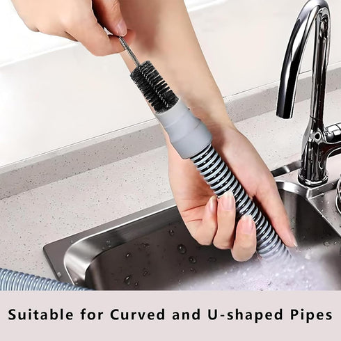 Flexible Extra Long Drain Brush, 61 inch Pipe Cleaner and 17.7 inch Sink Unblocker Brush, Double Ended