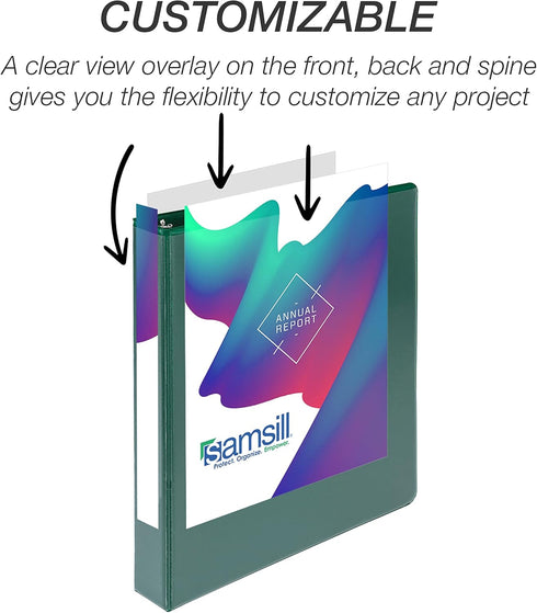 Samsill Durable 1 Inch Binder, Made in the USA, D Ring Binder, Customizable Clear View Cover, Green, 4 Pack, Holds 225