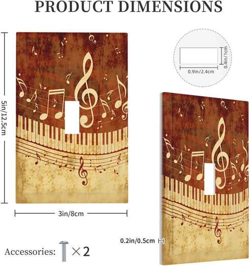 haigof 1 3 5 Inch Piano Keys Musical Notes Music Vintage Light Switch Cover Wall Plate Gang Single Plates Print