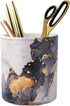 WAVEYU Marble Pen Holder for Desk - Large PU Leather Multi-Functional Organizer Cup for Office, Classroom, Home