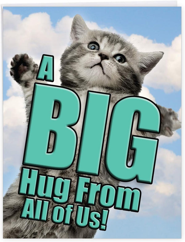 NobleWorks Jumbo Get Well Card - 8.5 x 11 Inch Cat A Big Hug from All of Us, Hospital, Sick J6614AGWG-US