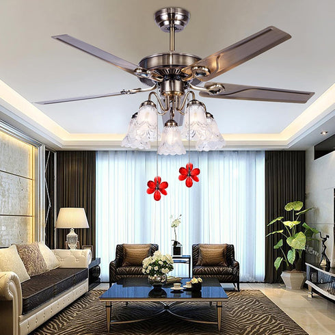2 Pack Silver Ceiling Fan Pull Chains Extension, Red Crystal Prisms Flower Pendant Pull Chains for Ceiling Fans