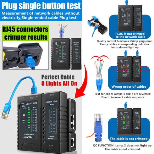 NF-468CS Ethernet Cable Tester, RJ45/RJ11/CAT5/CAT6/CAT5E/CAT6A/CAT7/POE, UTP/STP Continuity Tester, Network Tools