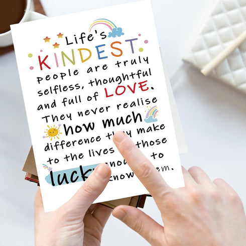 YiKaLus Cute Appreciation Card for Kindest Person, Great Thank You Card with Envelope for Women Men, Sweet Friendship