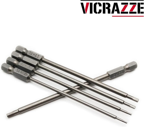 VICRAZEE Hex Head Allen Wrench Drill Bit Set, 1.27 1.5 2.0 2.5 3.0mm S2 Steel 1/4" Hex Shank (5-Pack)