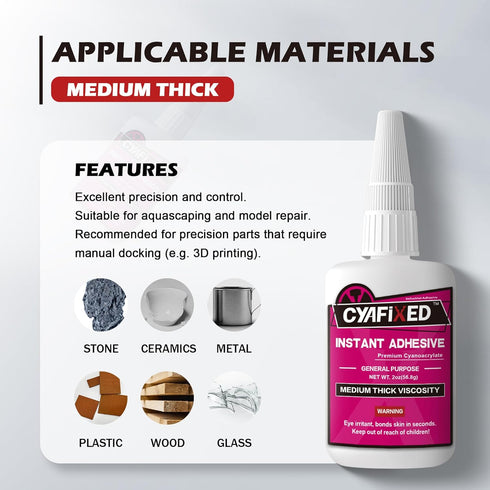 Strong Cyanoacrylate (CA) Super Glue, Medium-Thick Viscosity Instant Adhesive, 4 oz. for 3D Printing and Hobby Models
